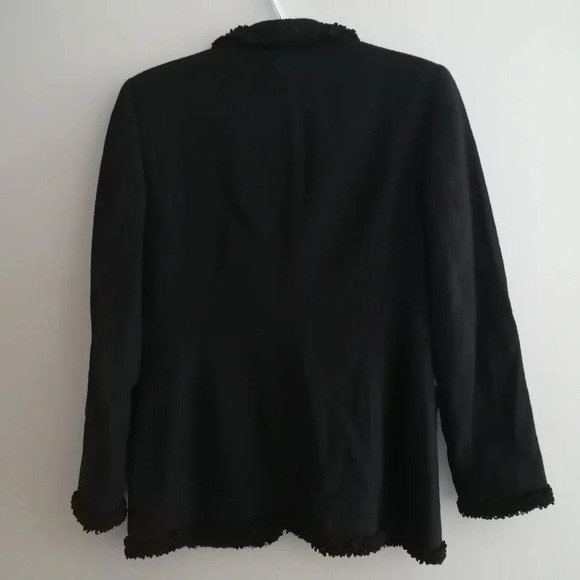 Vintage 80s Escada Black New Wool Longline Button Blazer w Fuzzy Trim GE 38 S/M - Picture 5 of 17